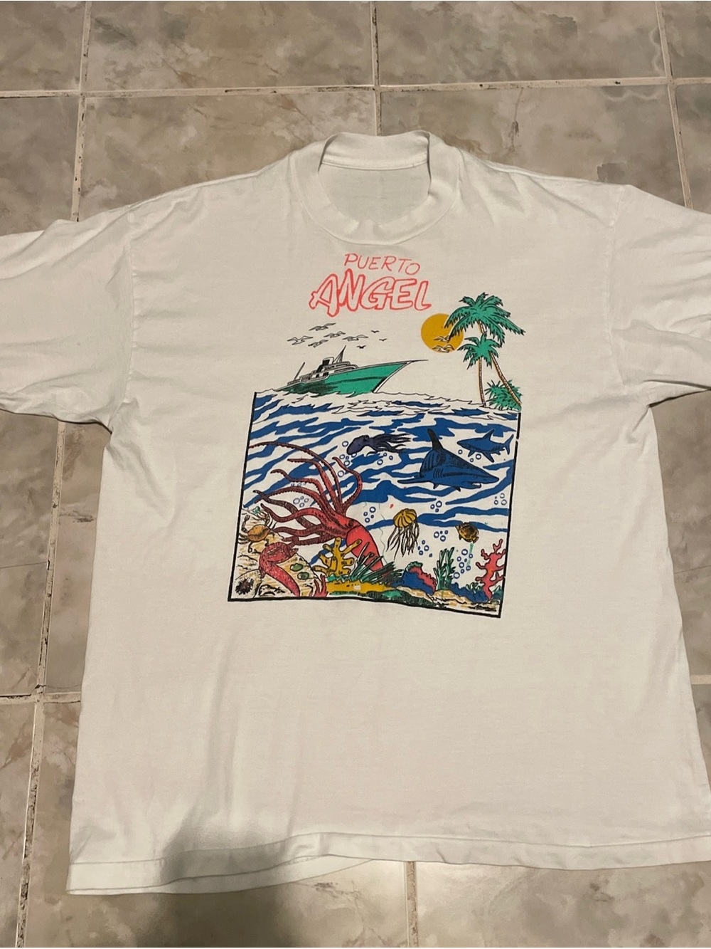 Vintage 90s Puerto Angel Oaxaca Mexico Ocean Graphic Single Stitch T-Shirt L/XL
